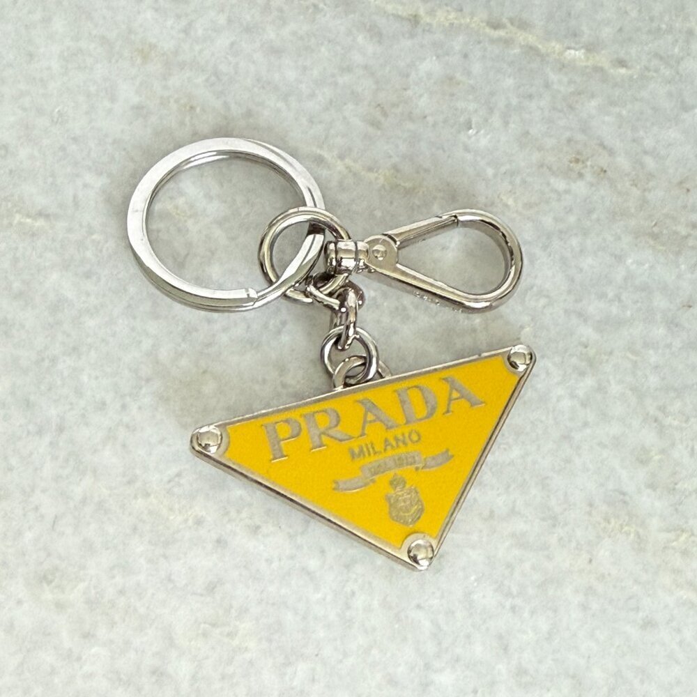 PRADA Key Ring Charm PRADA Metal Triangle Triangle Logo Plate, Yellow, IPS057 - Picture 5 of 10